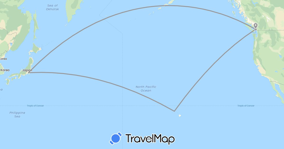 TravelMap itinerary: driving, plane in Australia, Canada, Japan, United States, Vietnam (Asia, North America, Oceania)